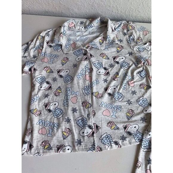 2pc Snoopy Woodstock Puffy Coat Puffer Jacket Pajama Set Shorts Women’s Sz M NEW - Picture 3 of 13